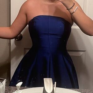 Strapless long blue prom dress, with pockets!!